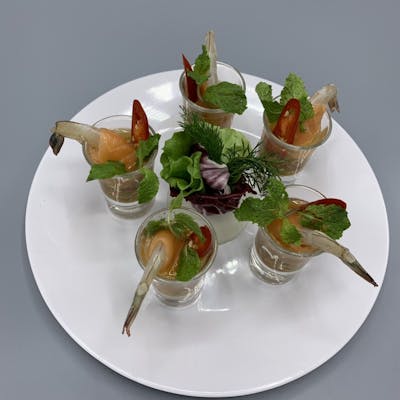 Spicy Shrimp & Salmon Salad	ေဆာလမြန္ငါးပုစြန္ခ်ဥ္စပ္အသုပ္ | SKY FOOD | yathar